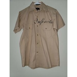 Giorginni Mens Short Sleeve Button Up Shirt‎ Khaki "Infinite" Embroidered Size S